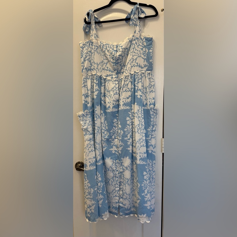 Juliet Dunn Sky Blue and White Dress